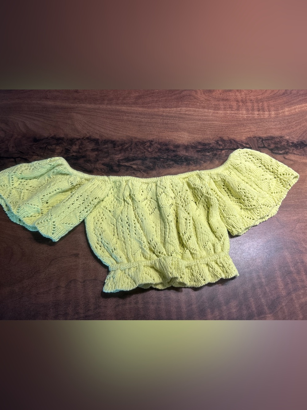 Zara Pointelle-Knit Neon Yellow Crochet Top